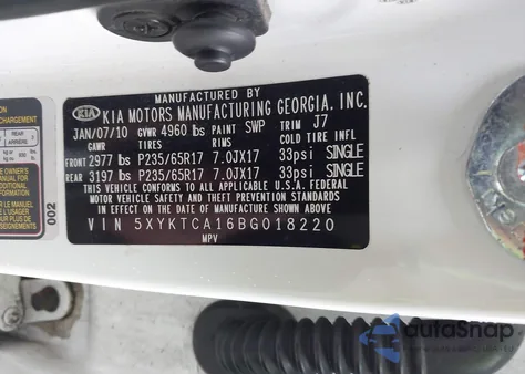 2011 Kia Sorento Lx z USA, uszkodzony, nr VIN 5XYKTCA16BG018220